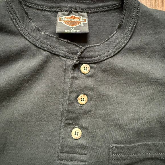 Harley-Davidson 1999 Henley T-Shirt Black Pocket Tee Men’s Medium USA - Picture 5 of 8